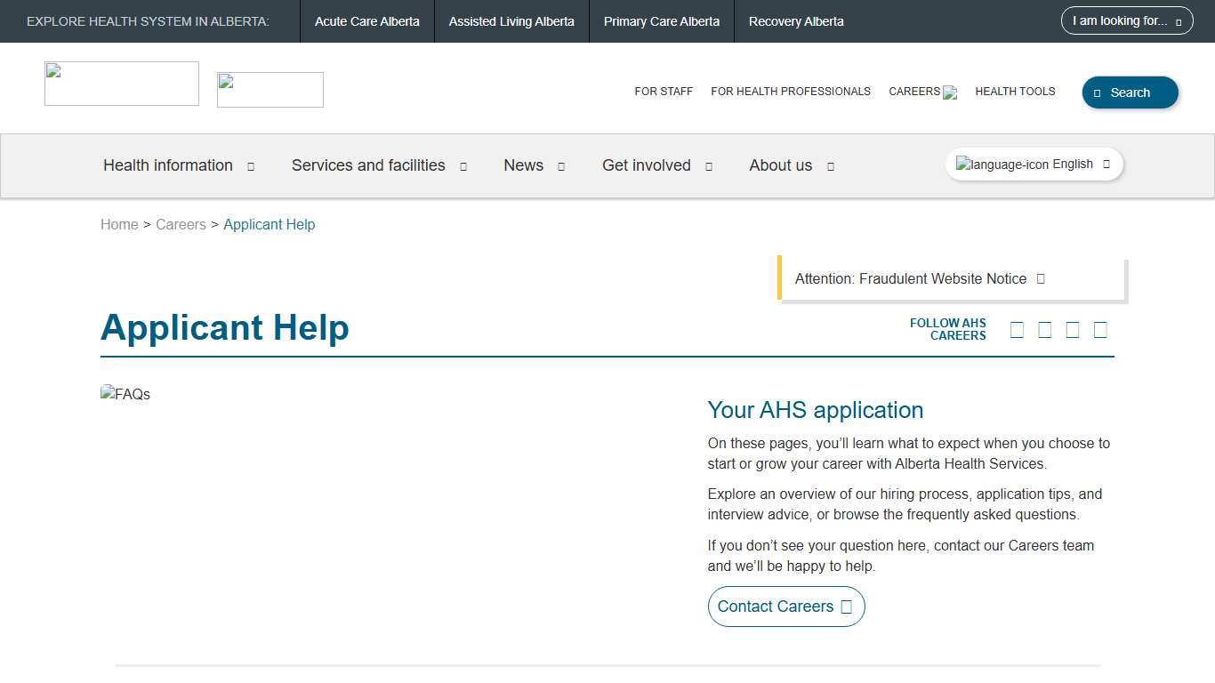 Applicant Help Alberta Health Services